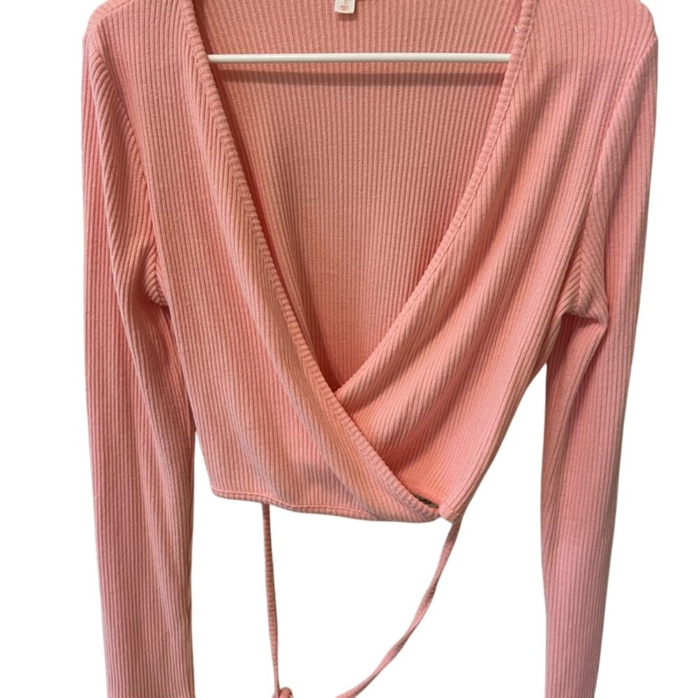 Pink Ribbed Wrap Super Soft Top Balletcore Clean girl basics Size small Colsie